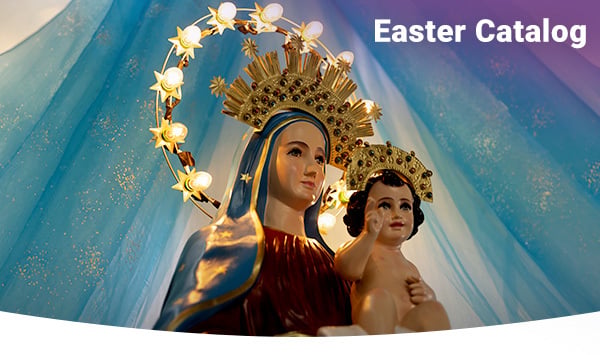 A statue of the Virgin Mary and baby Jesus. 