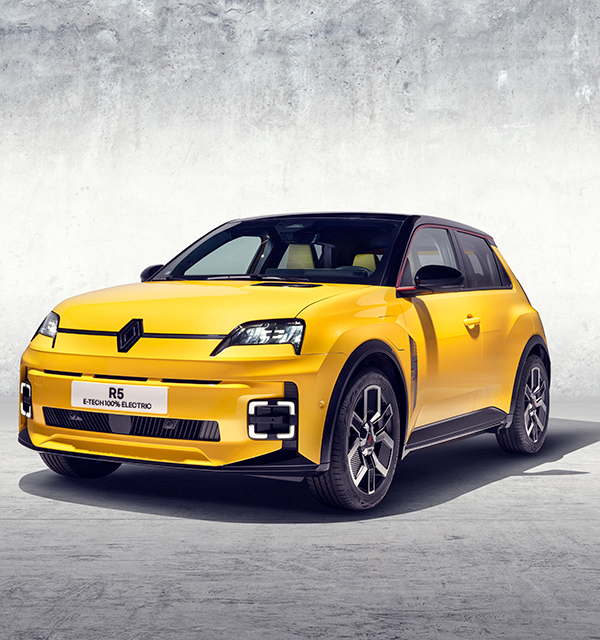 Yellow electric R5 surrounded by concrete background