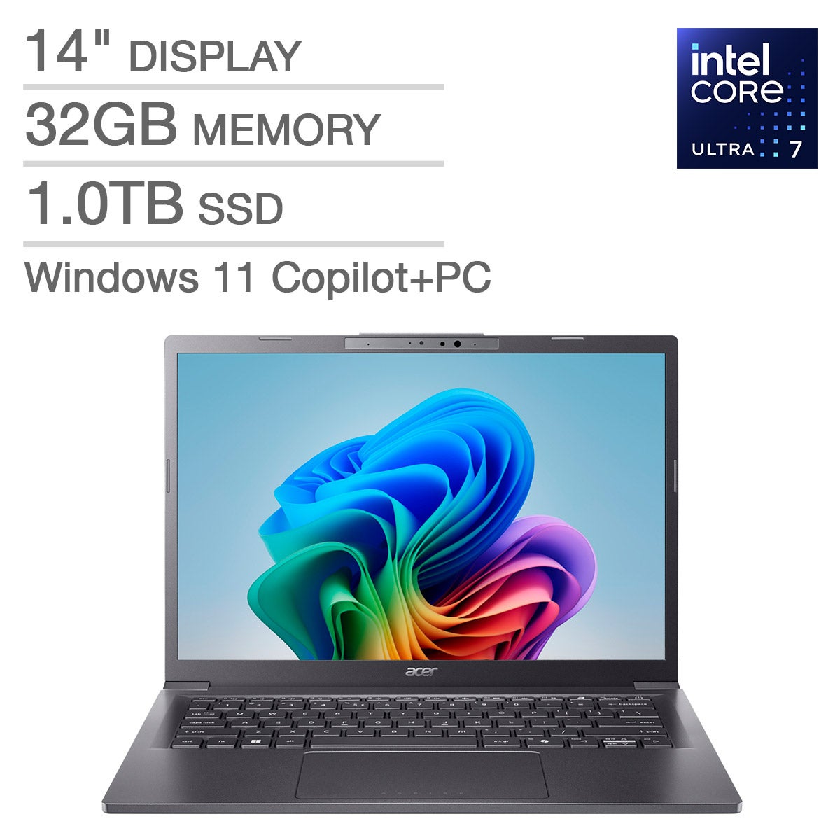 Acer Aspire 14-inch AI Touchscreen Laptop with Intel Core Ultra 7 Processor