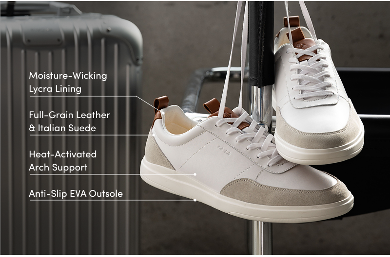 Full grain leather and italian suede. heat activated arch support