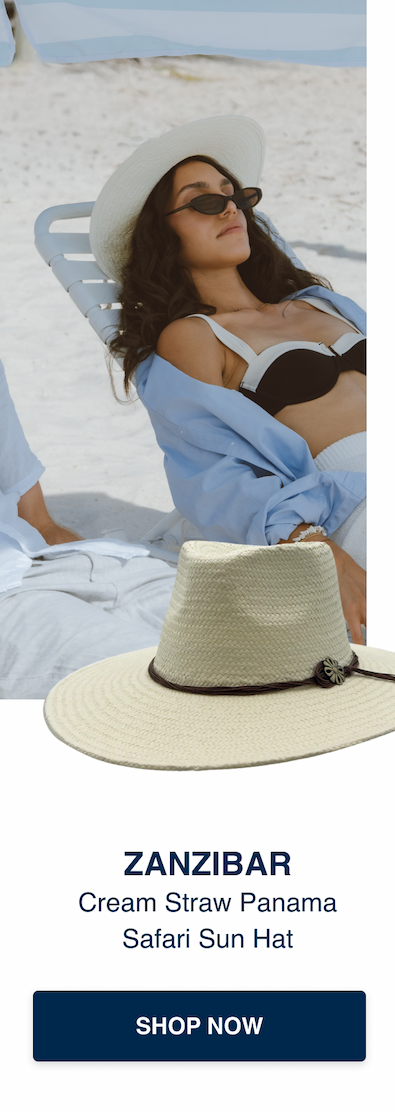 ZANZIBAR Cream Straw Panama Safari Sun Hat