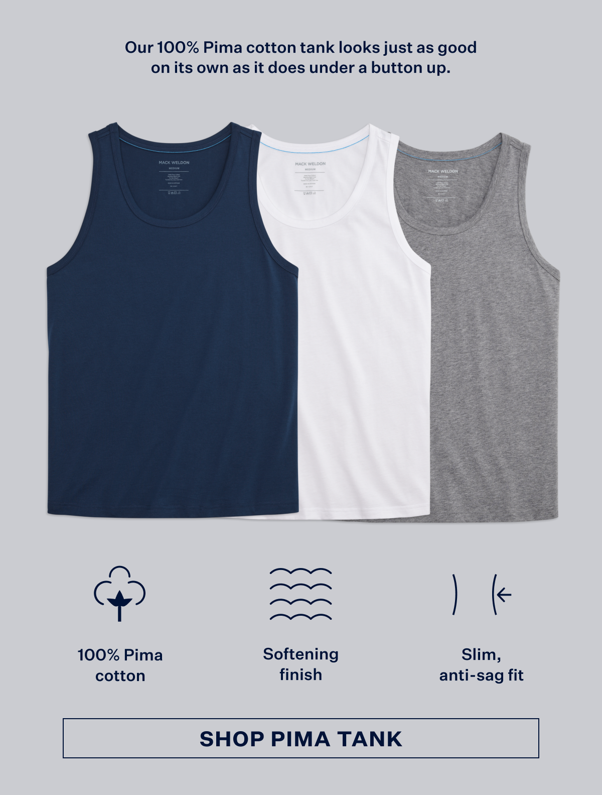Pima tank laydowns in three colors