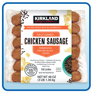 Kirkland Signature Parmesan Black Pepper and Parmesan Chicken Sausage, 3 lbs