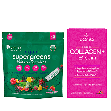 Zena USDA Organic Supergreens Powder or Liquid Collagen + Biotin