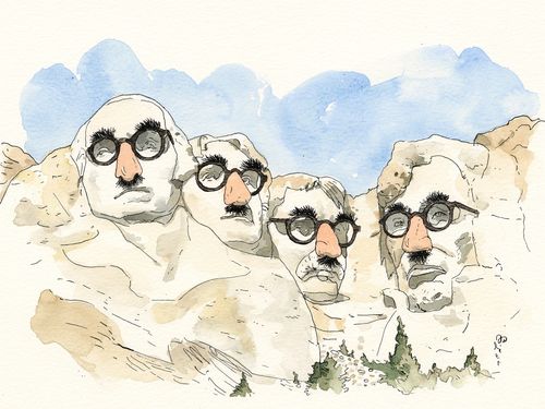 The presidents on Mount Rushmore disguise themselves.