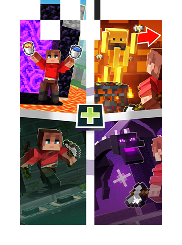 A mosaic of art for Minecraft + Turbo depicting a player in a range of practice scenarios.
