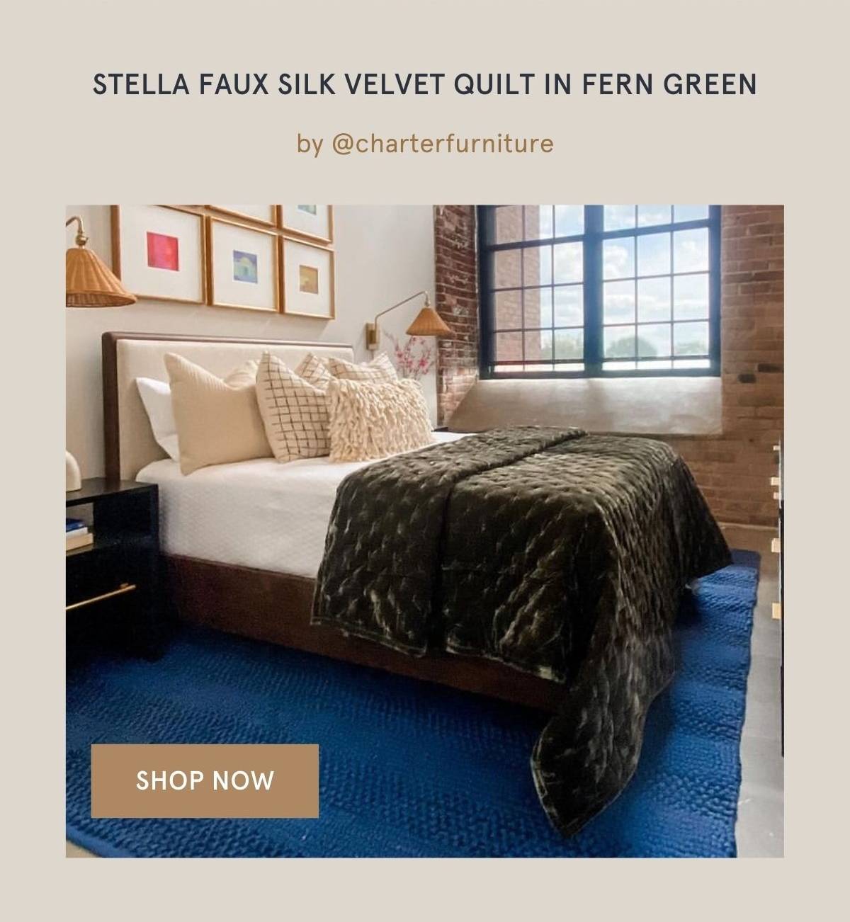 Stella Faux Silk Velvet Quilt in Fern Green