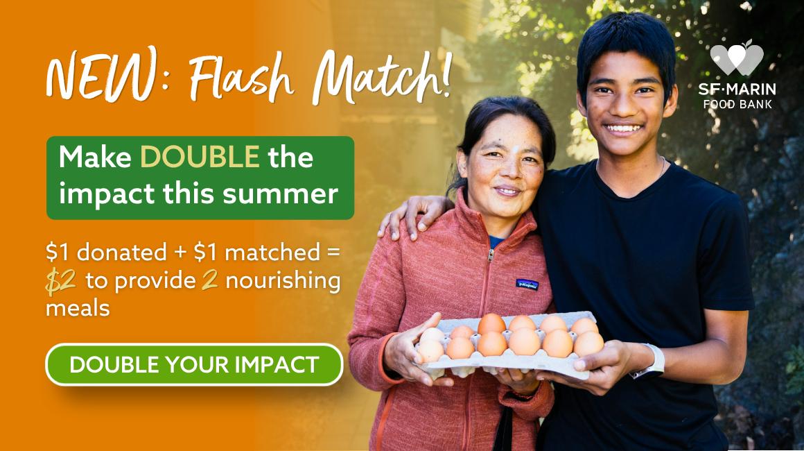 Woman and son smiling holding a carton of eggs