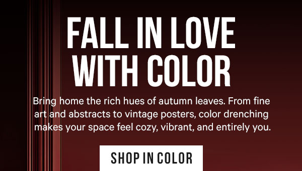 Fall in Love with Color: Bring home the rich hues of autumn leaves. From fine art and abstracts to vintage posters, color drenching makes your space feel cozy, vibrant, and entirely you