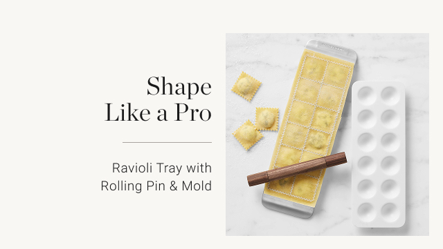 Shape - Like a Pro Exclusive Ravioli Tray with Rolling Pin & Mold