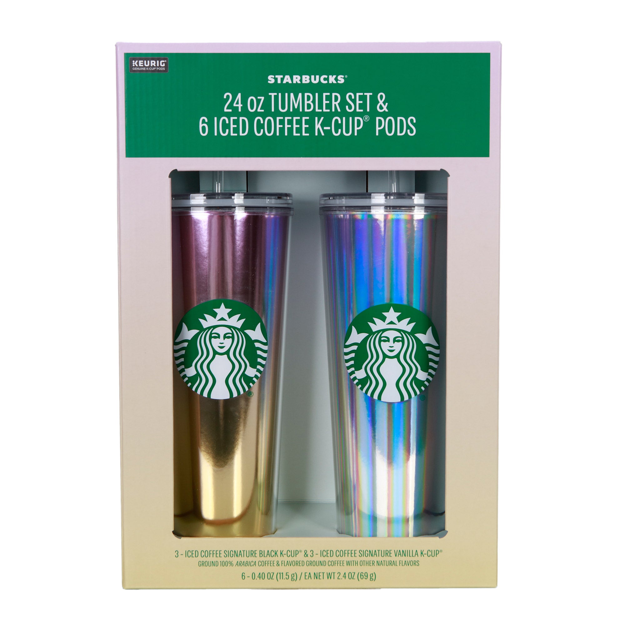 24-Ounce Starbucks Tumbler Set with Iced Coffee K-Cups, 2-Pack