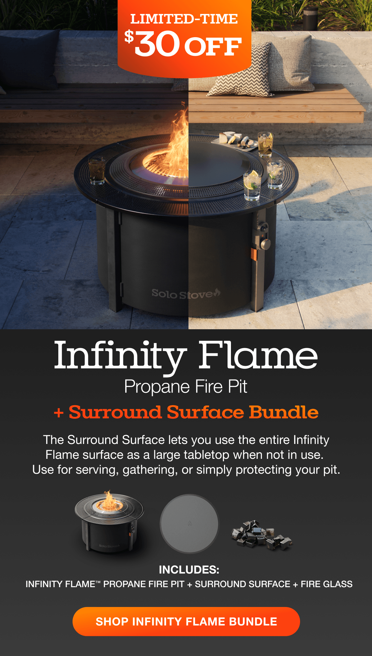 Infinity Flame Propane Fire Pit + Surround Surface