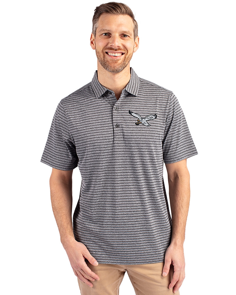 Image of Philadelphia Eagles Historic Cutter & Buck Forge Eco Heather Stripe Stretch Recycled Mens Polo