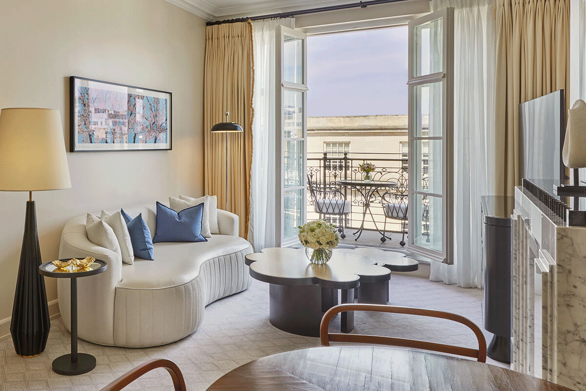 A rotation of images of suites and private terraces at Claridge's