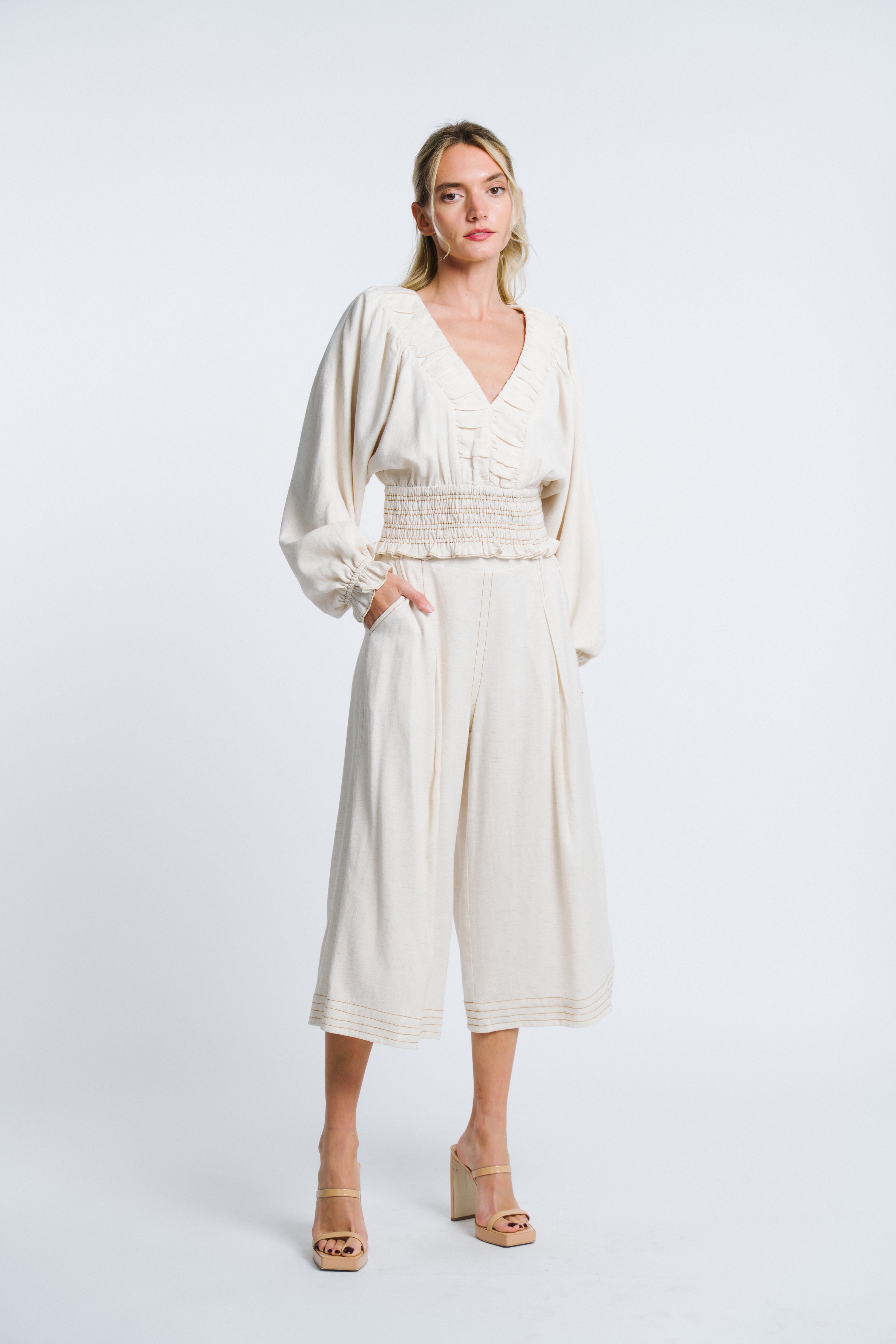 Image of Dola Shirred Long Sleeve Top