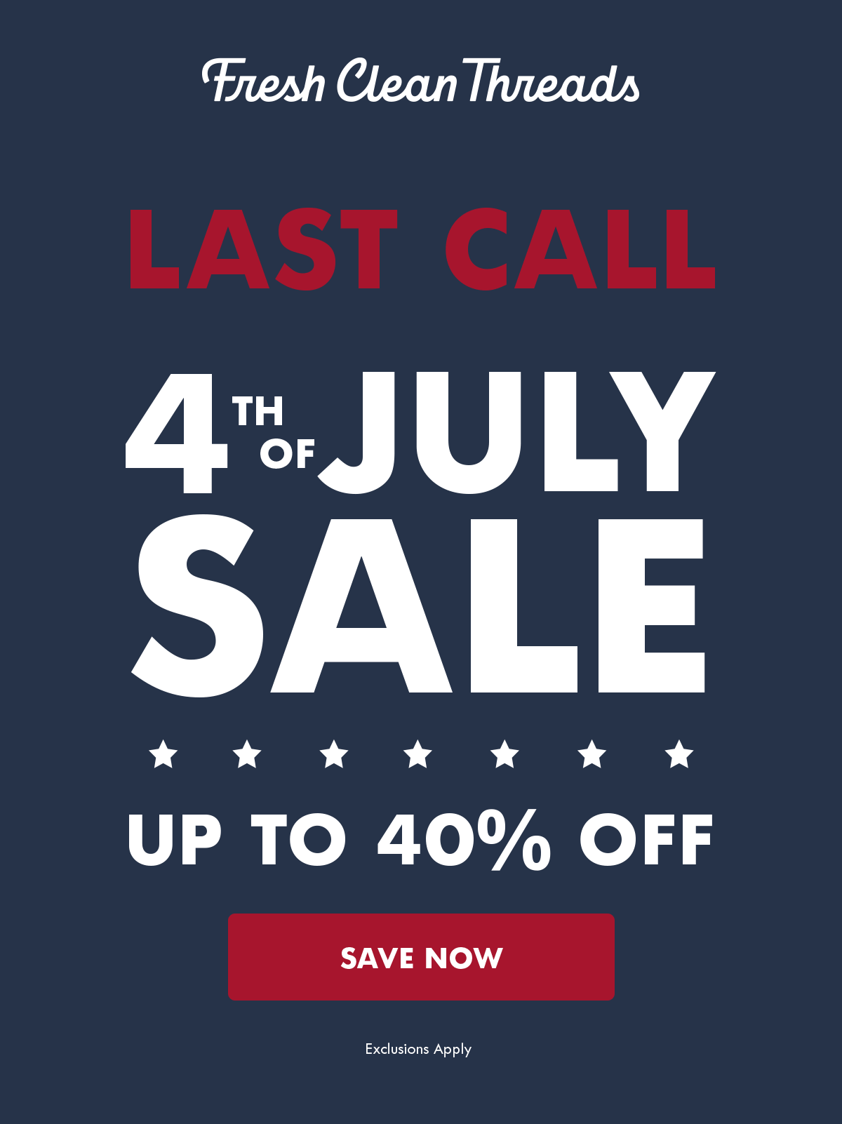 4th of July sale up to 40% off