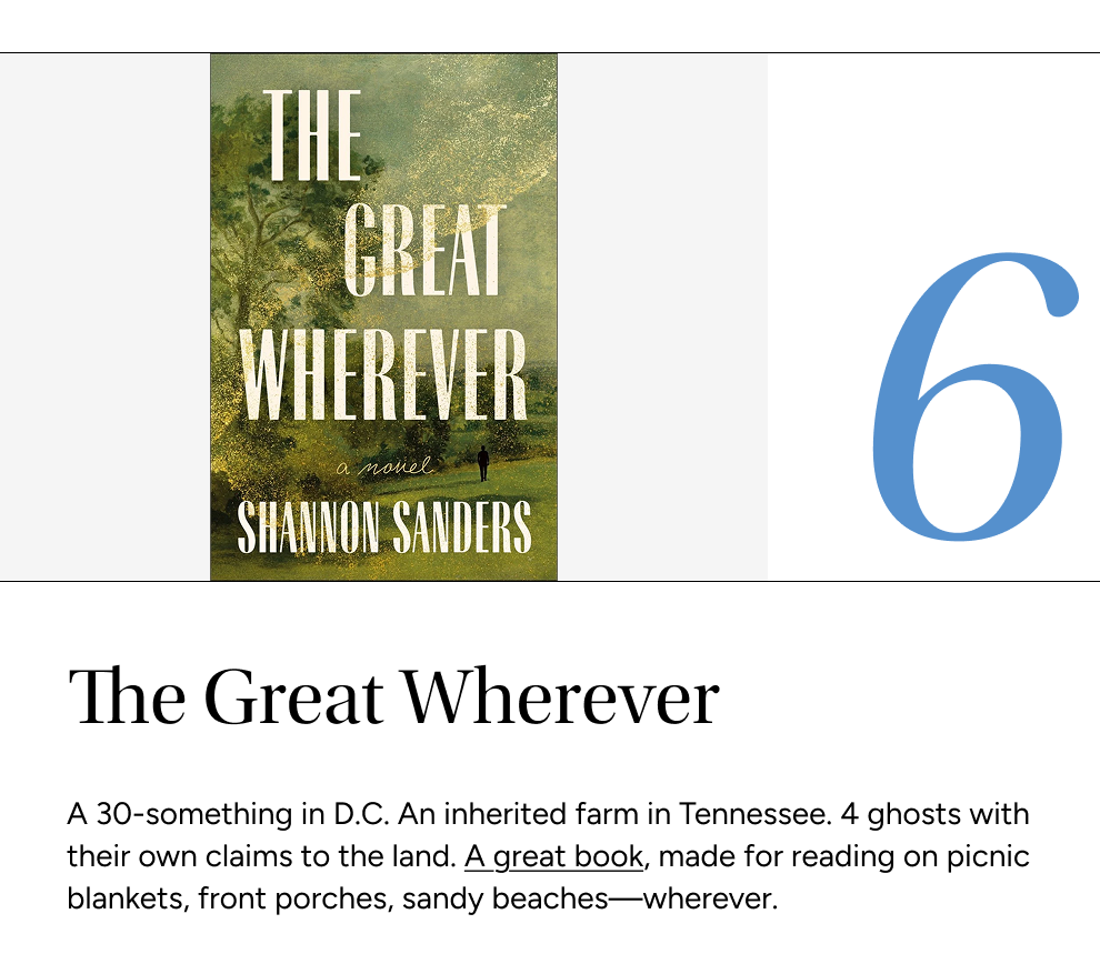 A 30-something in D.C. An inherited farm in Tennessee. 4 ghosts with their own claims to the land. A great book, made for reading on picnic blankets, front porches, sandy beaches—wherever.
