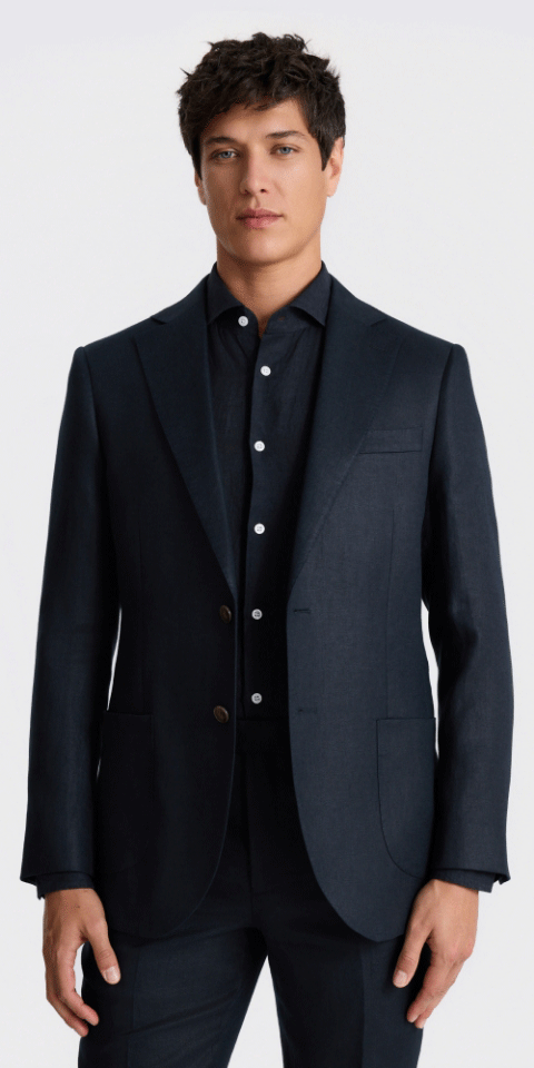 Tailored Fit Navy Twill Linen Suit
