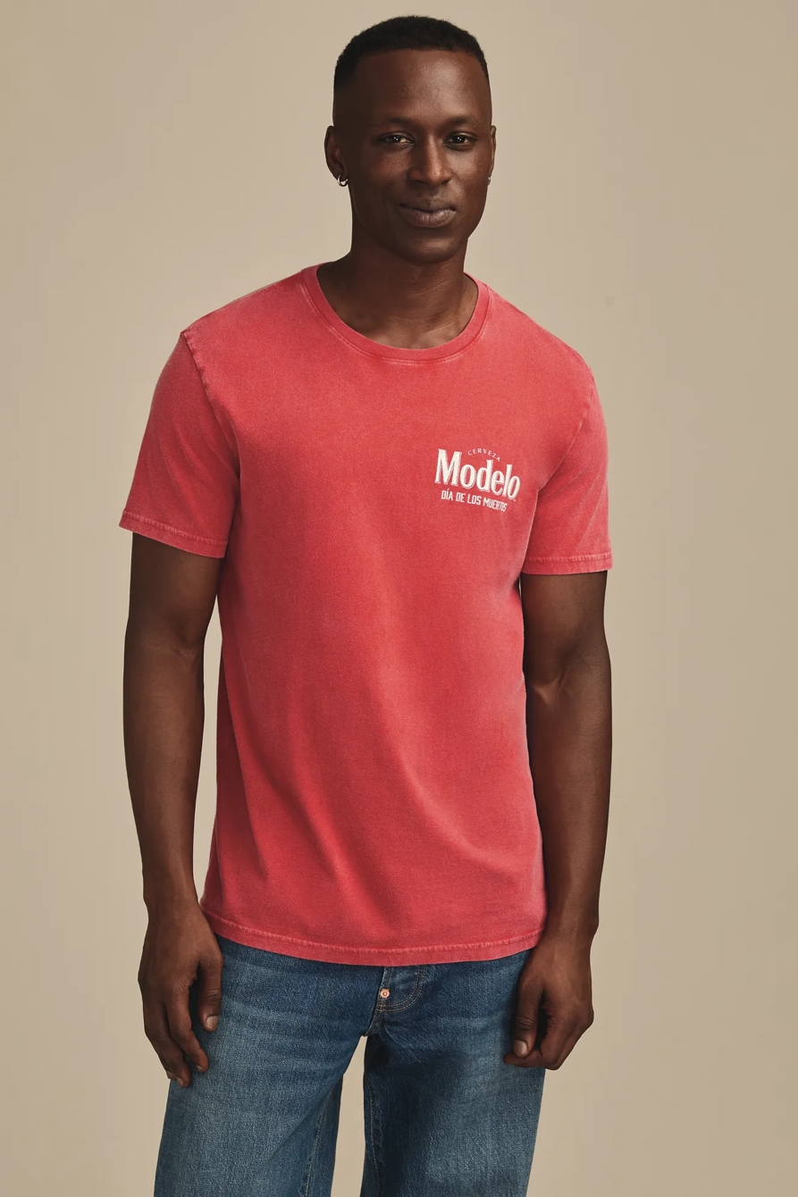 Image of Lucky Brand Modelo Bottle Tee - Men's Clothing Tops Shirts Tee Graphic T Shirts in Pompeian Red