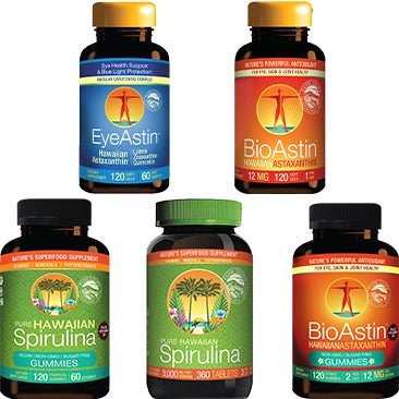 BioAstin Hawaiian Astaxanthin, Pure Hawaiian Spirulina, and EyeAstin Supplements