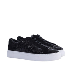 Suede leather and snake print sneakers