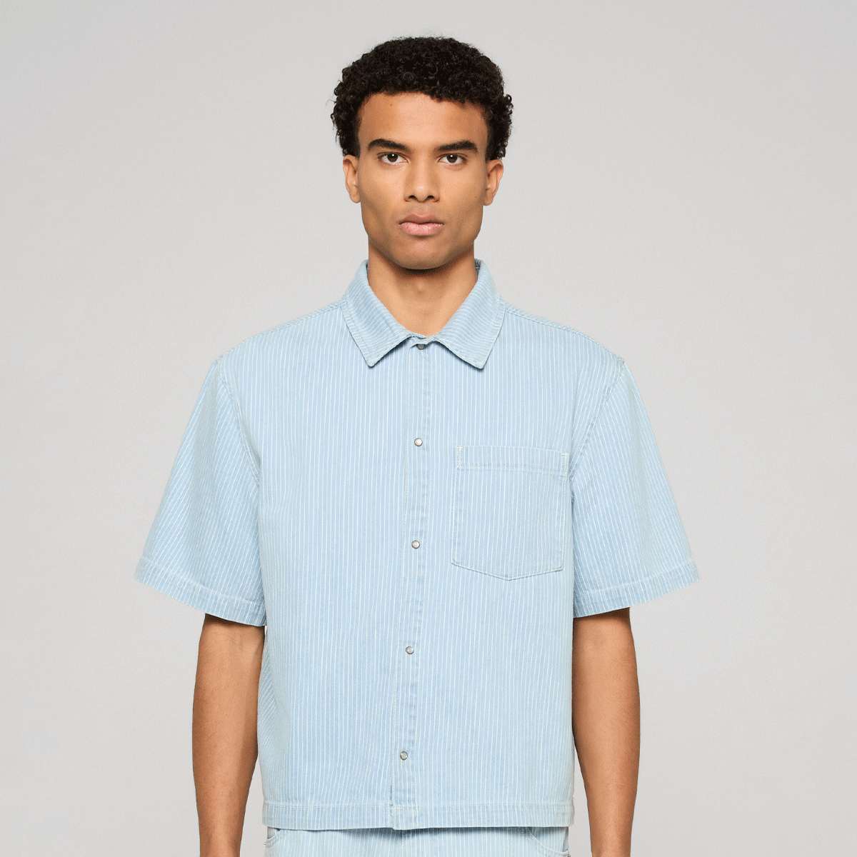Pinstriped Casual Denim Overshirt