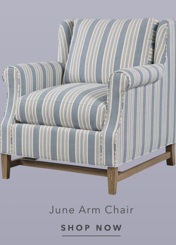 June Coastal Beach Blue White Stripe Cotton Arm Chair