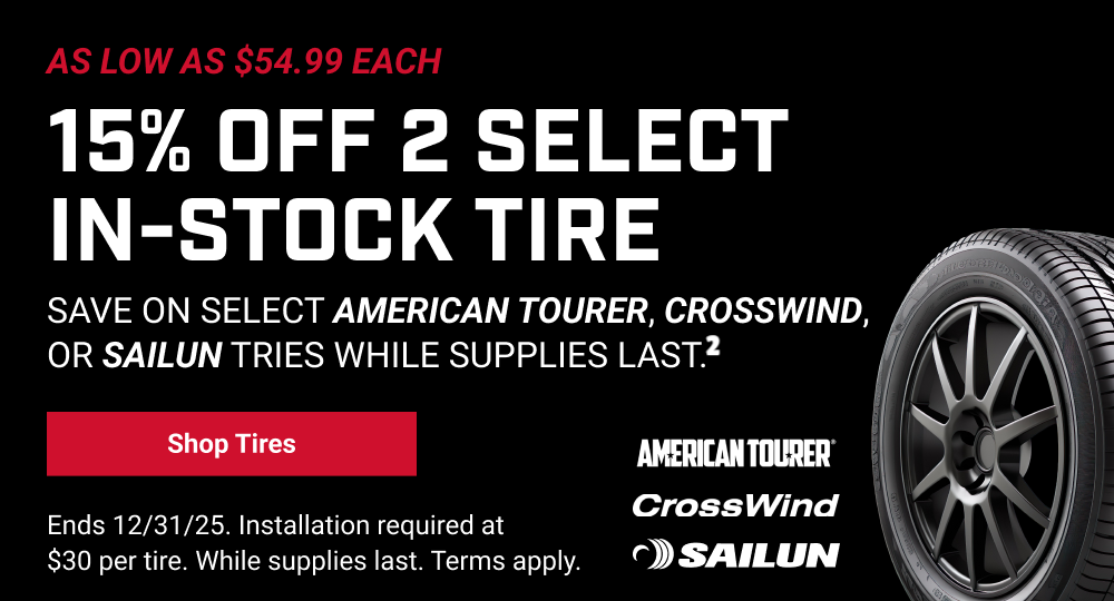 15% OFF 2 SELECT IN-STOCK TIRE(2)