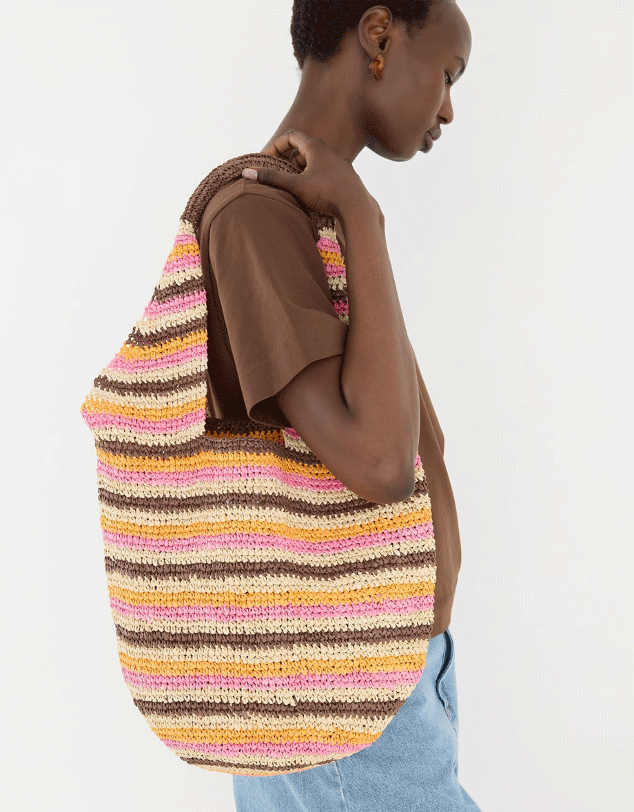 Pink & Brown Striped Tote Bag