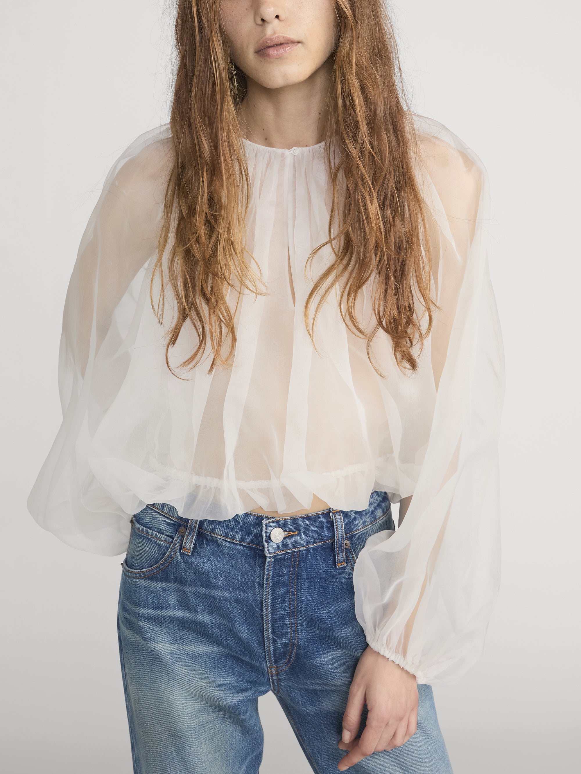 THE SHEER BALLOON BLOUSE IN CREAM