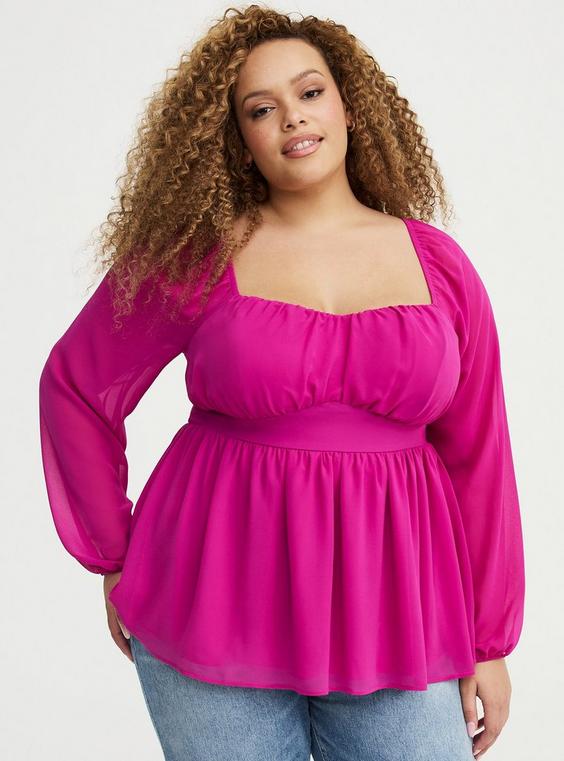 Peplum Chiffon Long Sleeve Top
