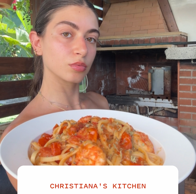 Christiana in her outdoor kitchen