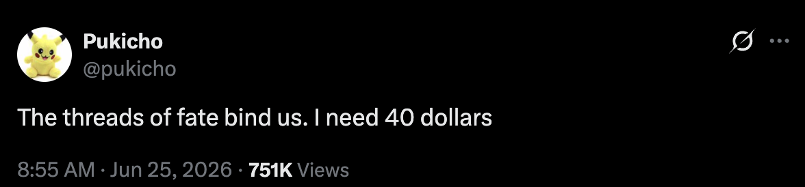 The threads of fate bind us. I need 40 dollars