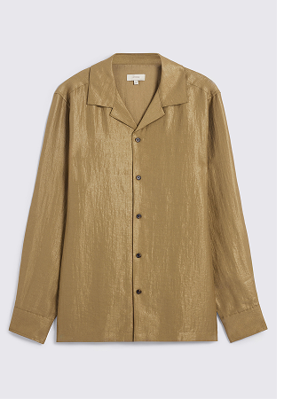 Khaki Metallic Cuban Collar Shirt