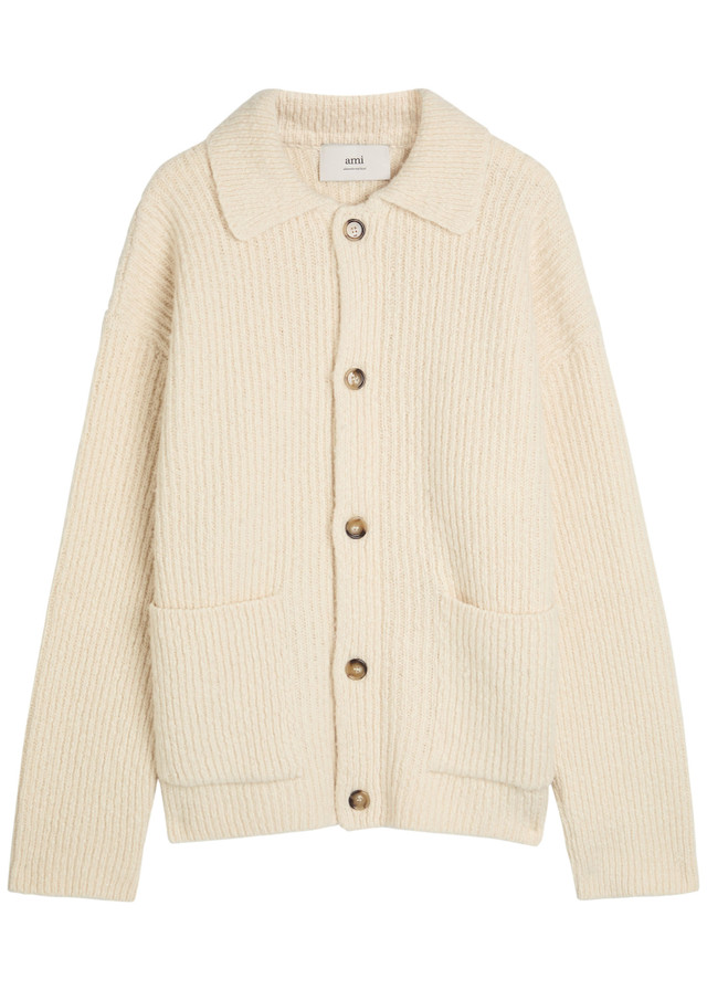 AMI PARIS Ribbed wool-blend cardigan