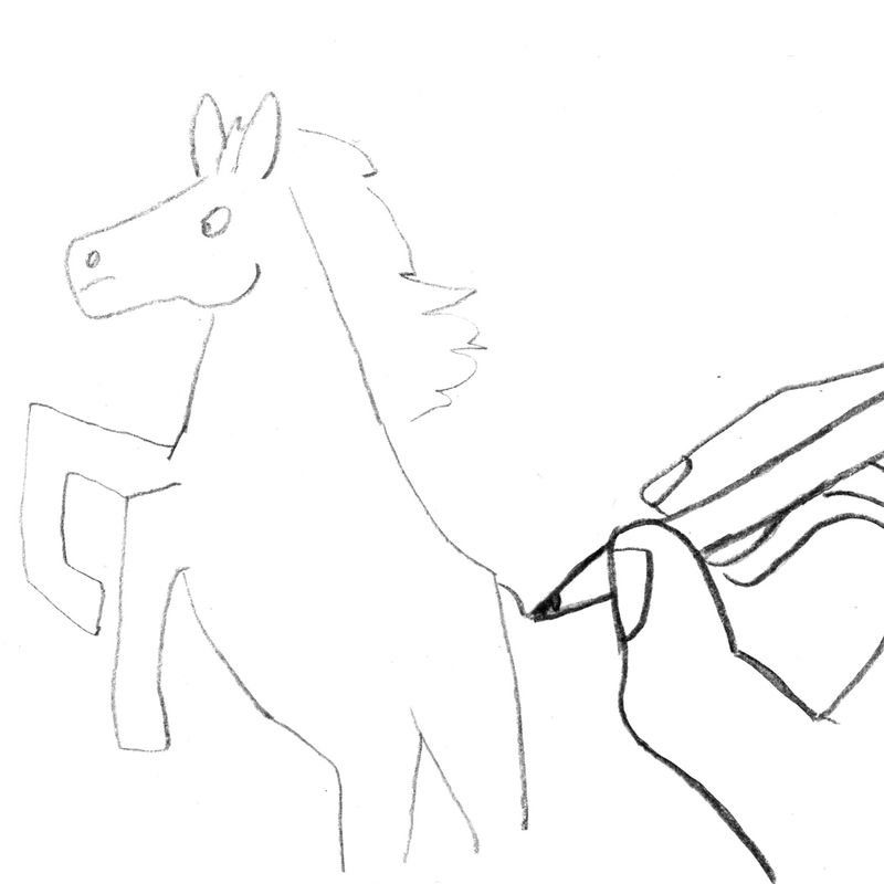 A hand drawing a horse.