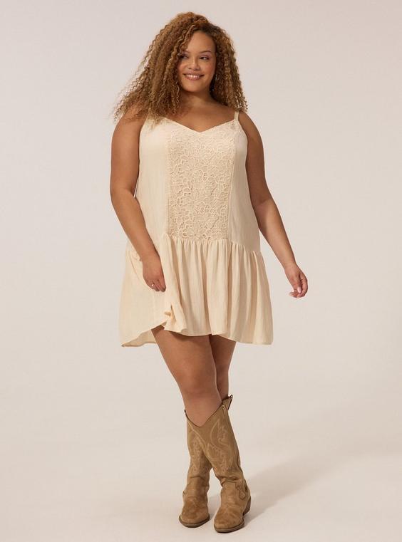 Festi Crochet Detail Drop Waist Mini Dress
