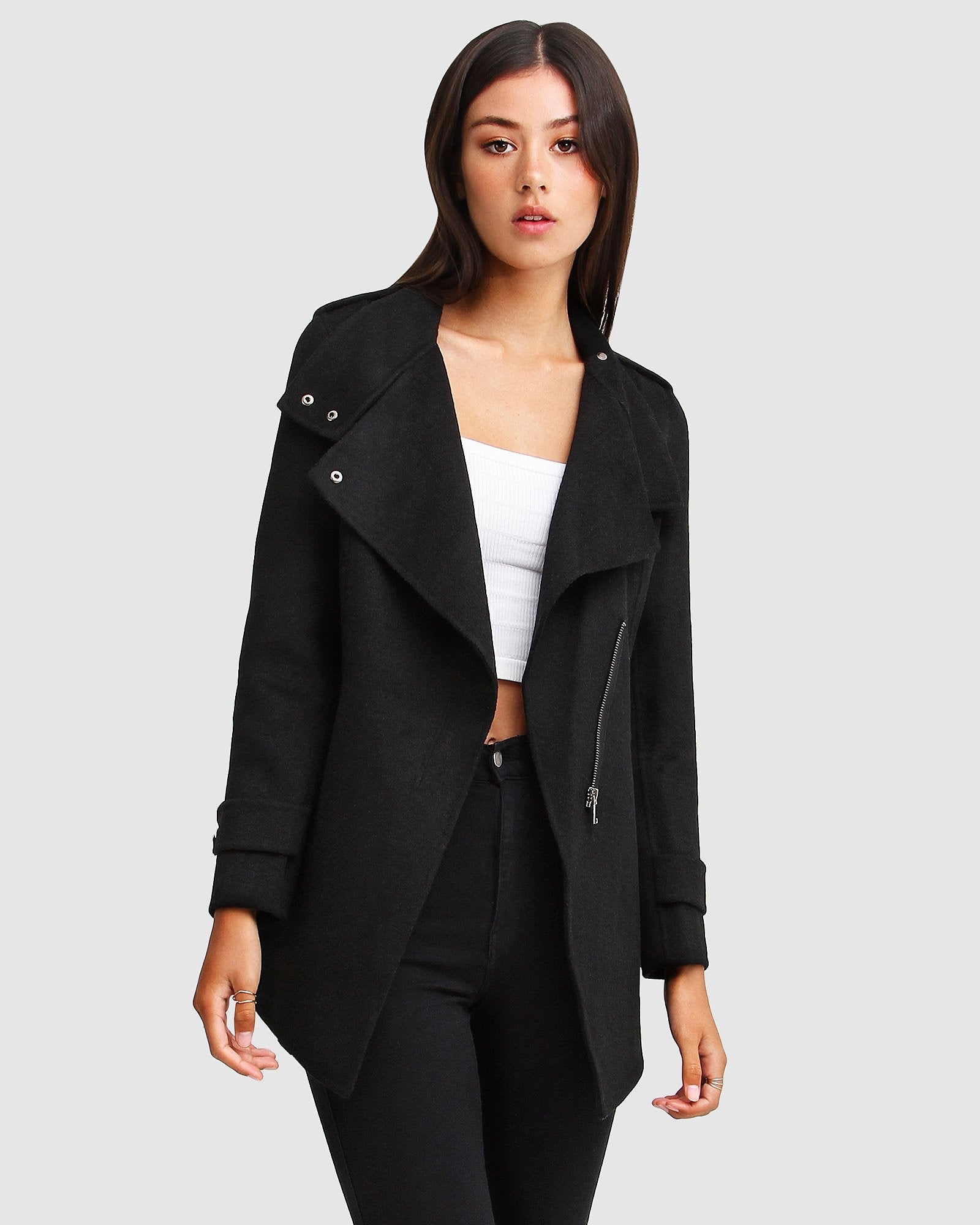 Image of Bad Girl Wool Blend Moto Coat - Black