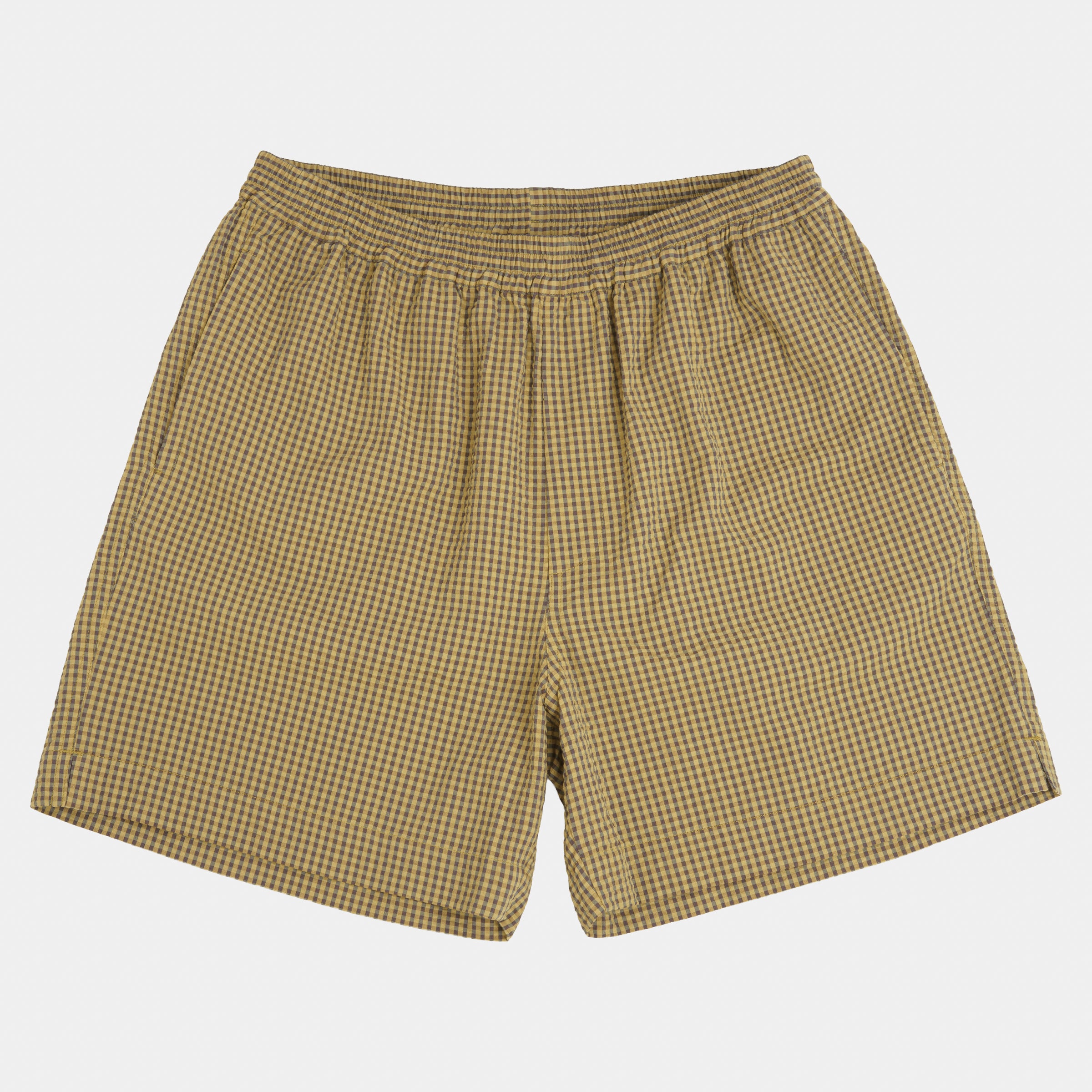 Image of Gingham Seersucker Relaxed Short in Green Field Check
