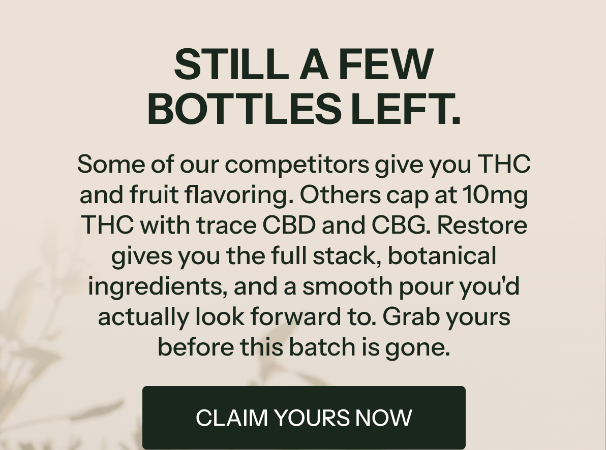 Text promoting THC and fruit-flavored bottles with details on ingredients and a call to action.