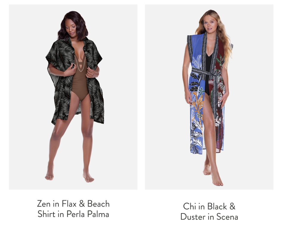 Zen in Flax & Beach Shirt in Perla Palma Chi in Black & Duster in Scena