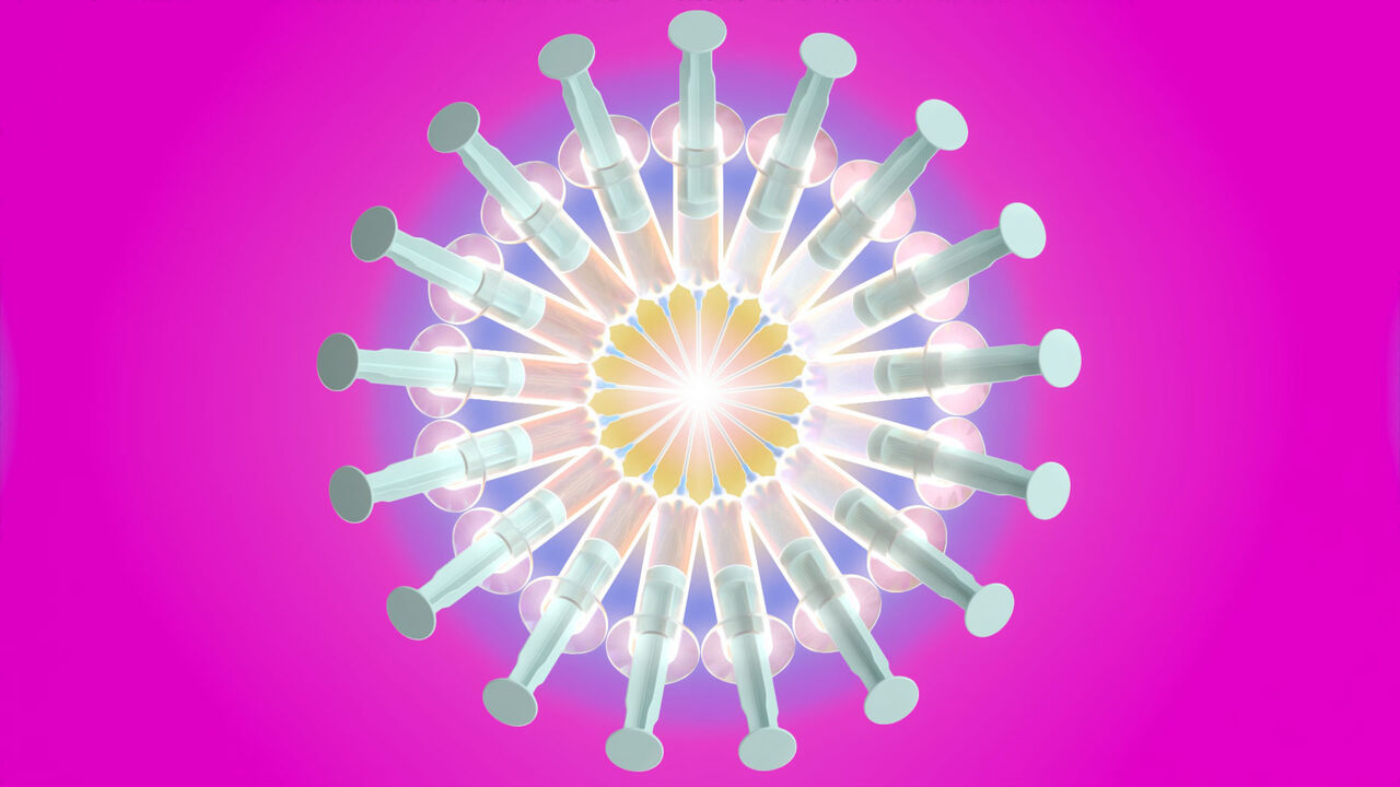 A circle of syringes pointing inwards
