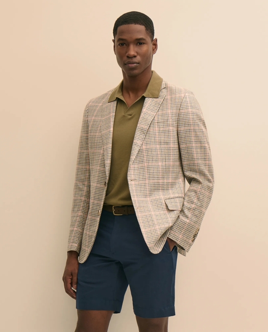 Image of Classic Fit Cotton-Silk-Linen Gingham