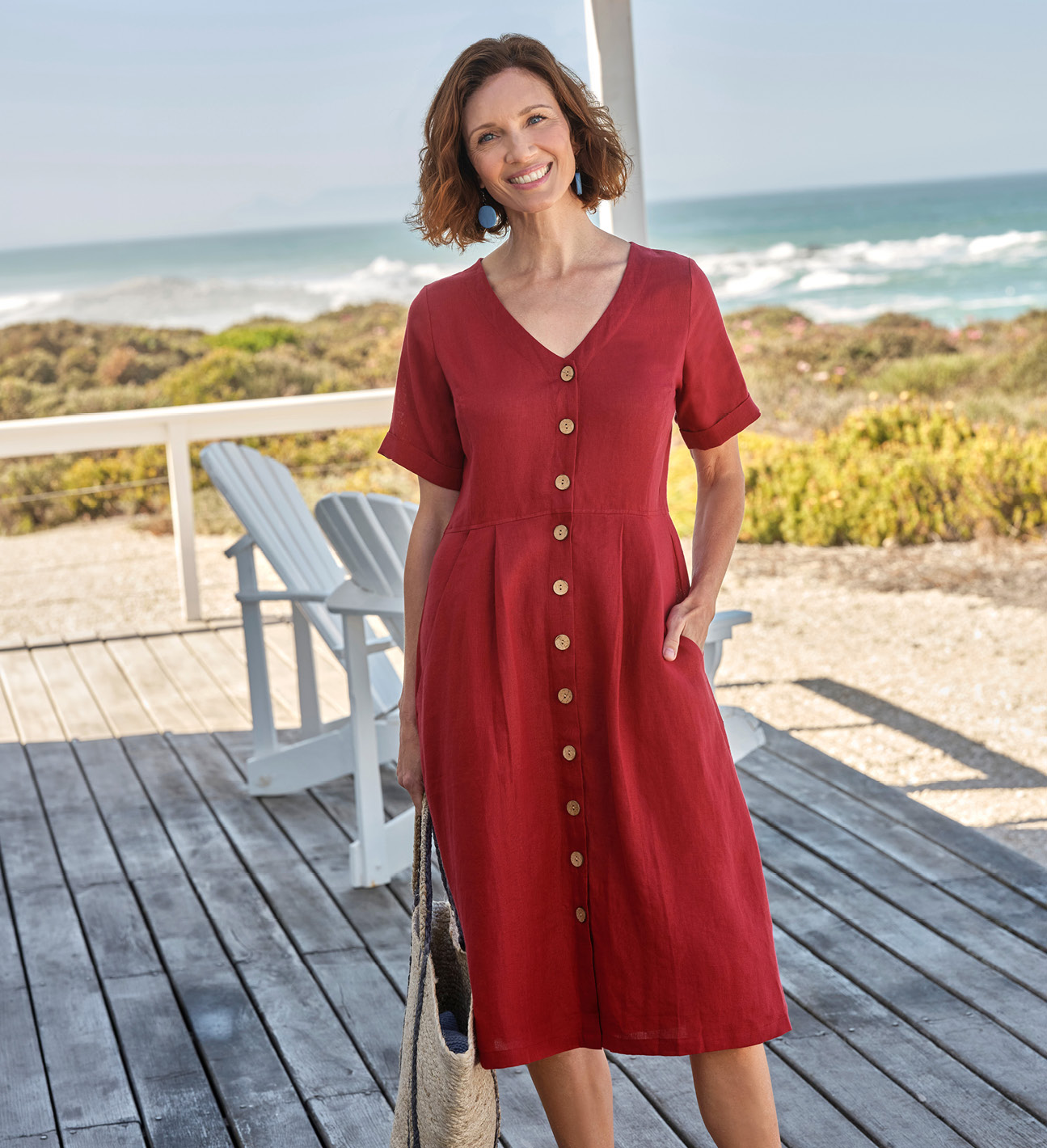 Button Through Linen Dress