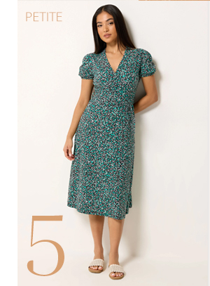 M&Co Petite Green Ditsy Floral Midi Wrap Dress