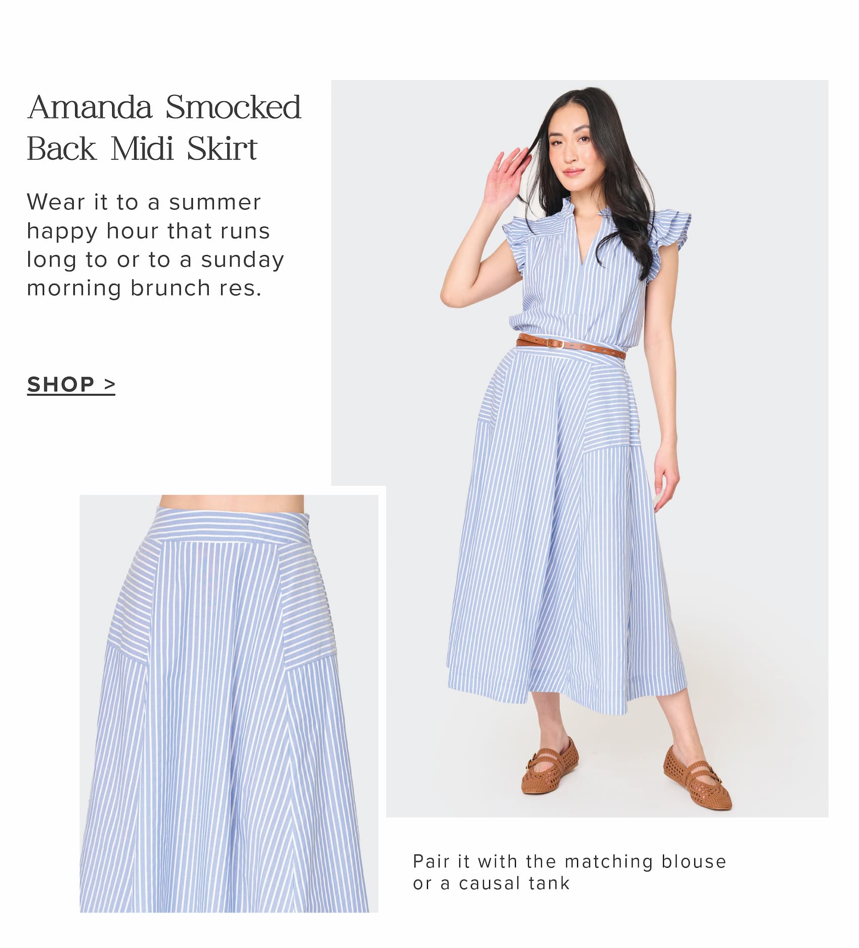 Amanda Smocked Back Midi Skirt