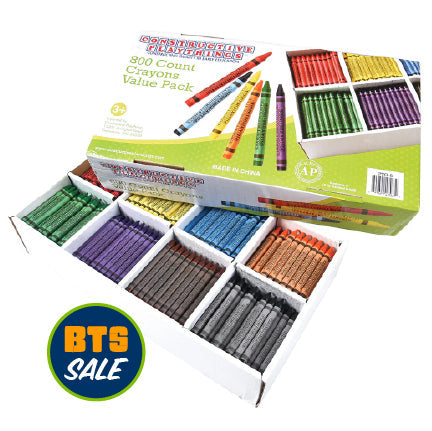 Constructive Playthings® Crayons Value Pack | 800 Non-Toxic Standard-Size Crayons in 8 Colors with Storage Box