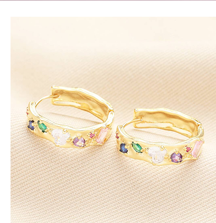 Multi Gemstone Molten Hoop Earrings In Gold Plating