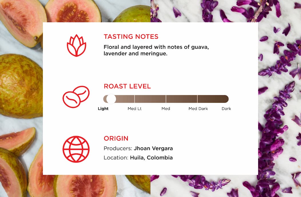 Floral and layered with notes of guava, lavender and meringue.