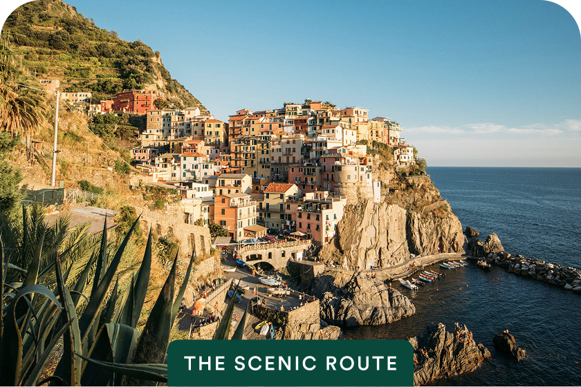 Cliffside coastal village with The Scenic Route badge on Barcelona, Southern France & the Italian Riviera — opens itinerary